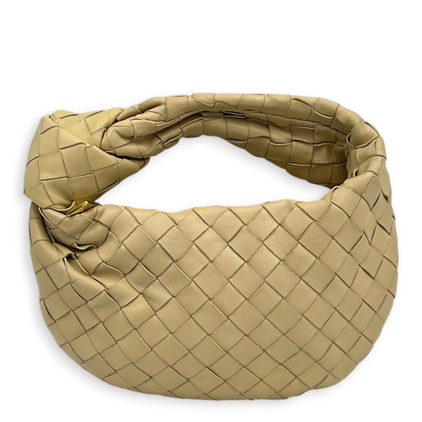Jodie Shoulder Bag Mini Beige in Intrecciato Leather, Gold hardware