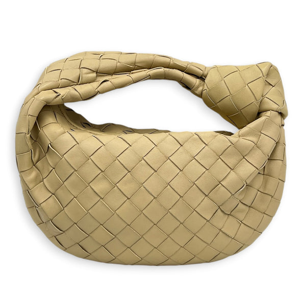 Jodie Shoulder Bag Mini Beige in Intrecciato Leather, Gold hardware