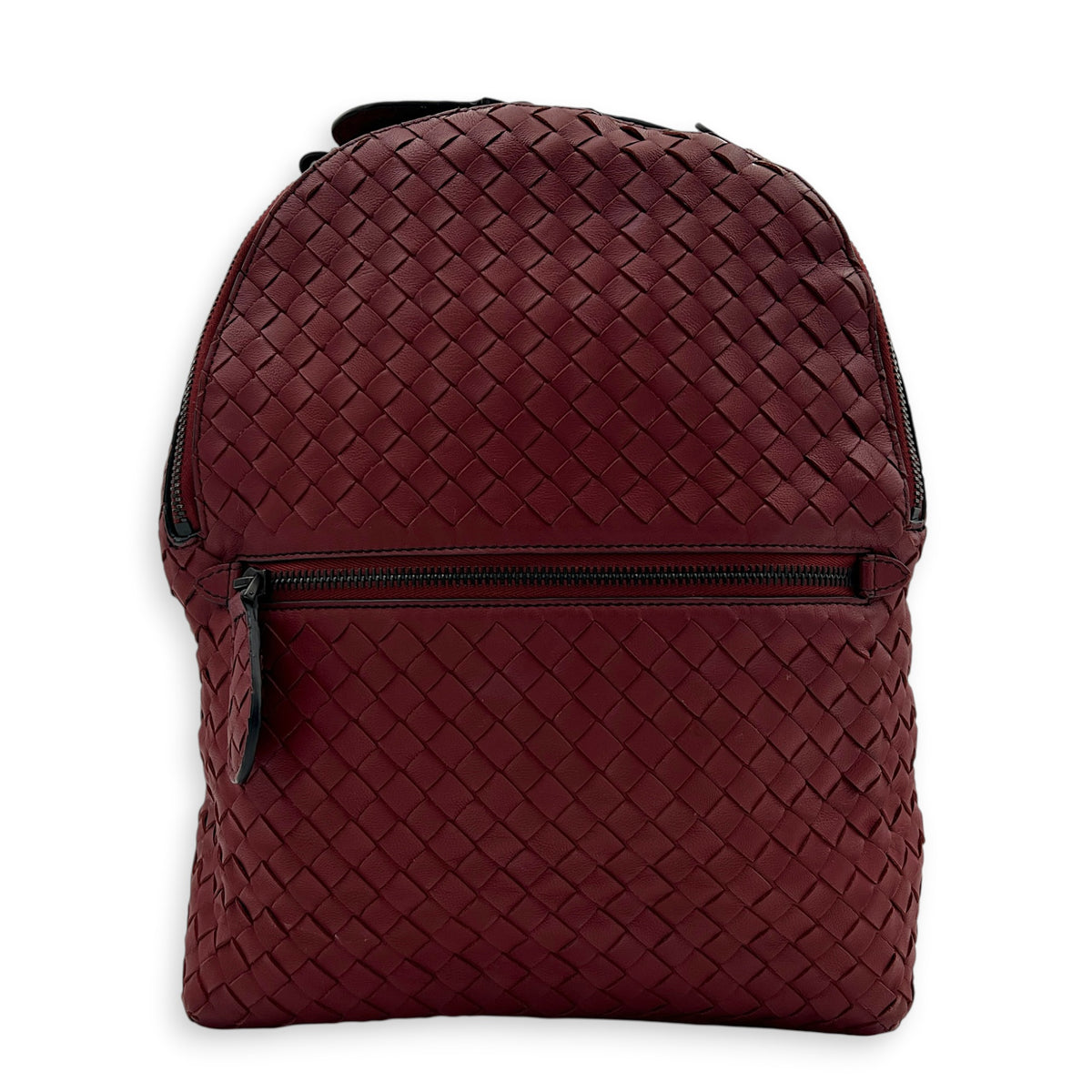 Intrecciato Backpack Red in Intrecciato Leather, Gunmetal hardware
