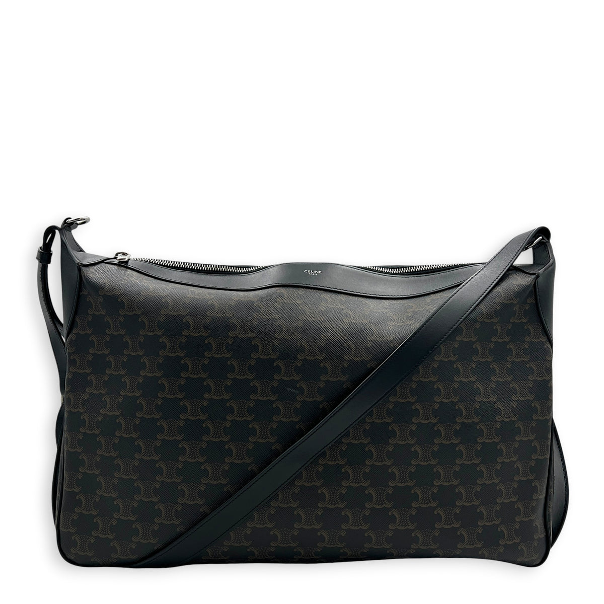Romy Triomphe Shoulder Bag Black in Coated Canvas, Silver hardware