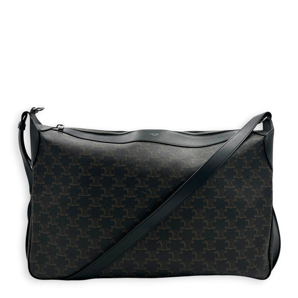 Romy Triomphe Shoulder Bag Black in Coated Canvas, Silver hardware