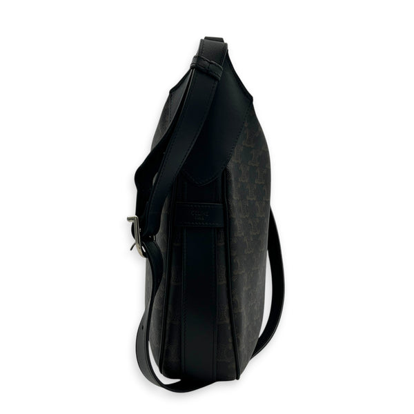 Romy Triomphe Shoulder Bag Black in Coated Canvas, Silver hardware