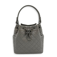Quilted Chain Grey Bucket Bag in Caviar Leather, Silver hardware