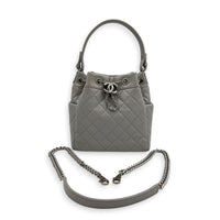 Quilted Chain Grey Bucket Bag in Caviar Leather, Silver hardware