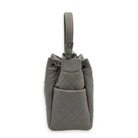 Quilted Chain Grey Bucket Bag in Caviar Leather, Silver hardware