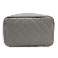 Quilted Chain Grey Bucket Bag in Caviar Leather, Silver hardware