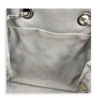 Quilted Chain Grey Bucket Bag in Caviar Leather, Silver hardware