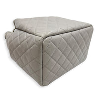 Quilted Chain Grey Bucket Bag in Caviar Leather, Silver hardware