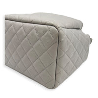 Quilted Chain Grey Bucket Bag in Caviar Leather, Silver hardware