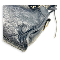 City Top Handle Bag Mini Blue in Distressed Leather, Silver hardware