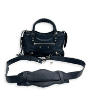City Top Handle Bag Mini Blue in Distressed Leather, Silver hardware