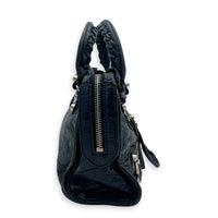City Top Handle Bag Mini Blue in Distressed Leather, Silver hardware