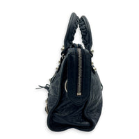 City Top Handle Bag Mini Blue in Distressed Leather, Silver hardware