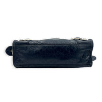 City Top Handle Bag Mini Blue in Distressed Leather, Silver hardware