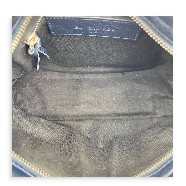 City Top Handle Bag Mini Blue in Distressed Leather, Silver hardware