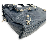City Top Handle Bag Mini Blue in Distressed Leather, Silver hardware