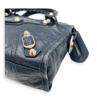 City Top Handle Bag Mini Blue in Distressed Leather, Silver hardware