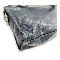 City Top Handle Bag Mini Blue in Distressed Leather, Silver hardware