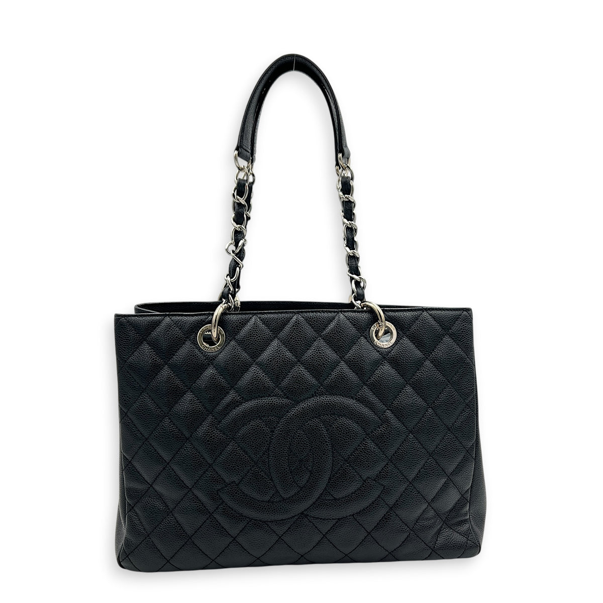 GST Tote Bag Grand Black in Caviar Leather, Silver hardware