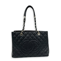 GST Tote Bag Grand Black in Caviar Leather, Silver hardware