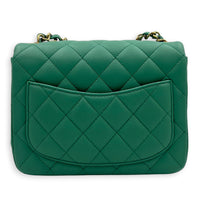 Square Mini Green Shoulder Bag in Lambskin, Light Gold hardware