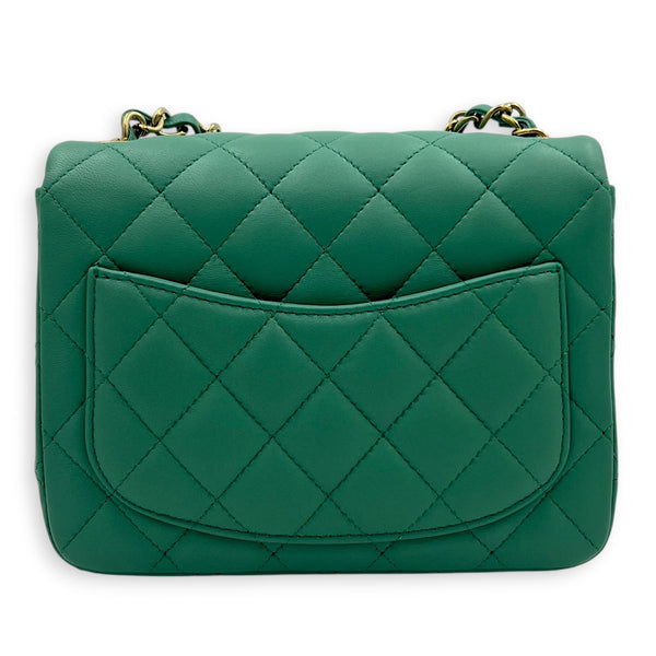 Square Mini Green Shoulder Bag in Lambskin, Light Gold hardware