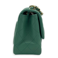 Square Mini Green Shoulder Bag in Lambskin, Light Gold hardware