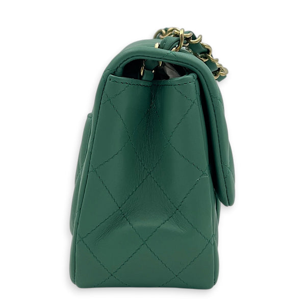 Square Mini Green Shoulder Bag in Lambskin, Light Gold hardware