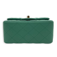 Square Mini Green Shoulder Bag in Lambskin, Light Gold hardware