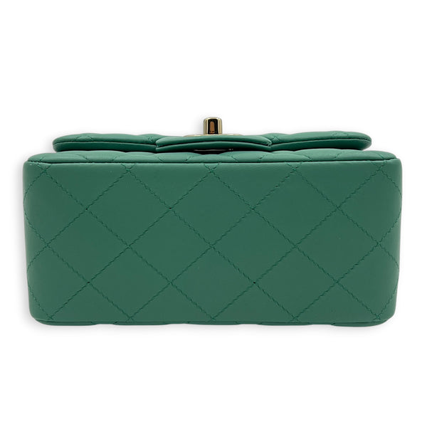 Square Mini Green Shoulder Bag in Lambskin, Light Gold hardware