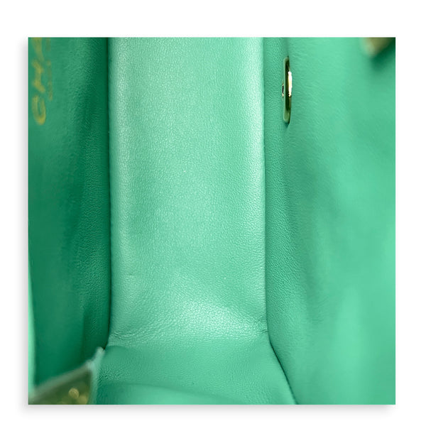 Square Mini Green Shoulder Bag in Lambskin, Light Gold hardware