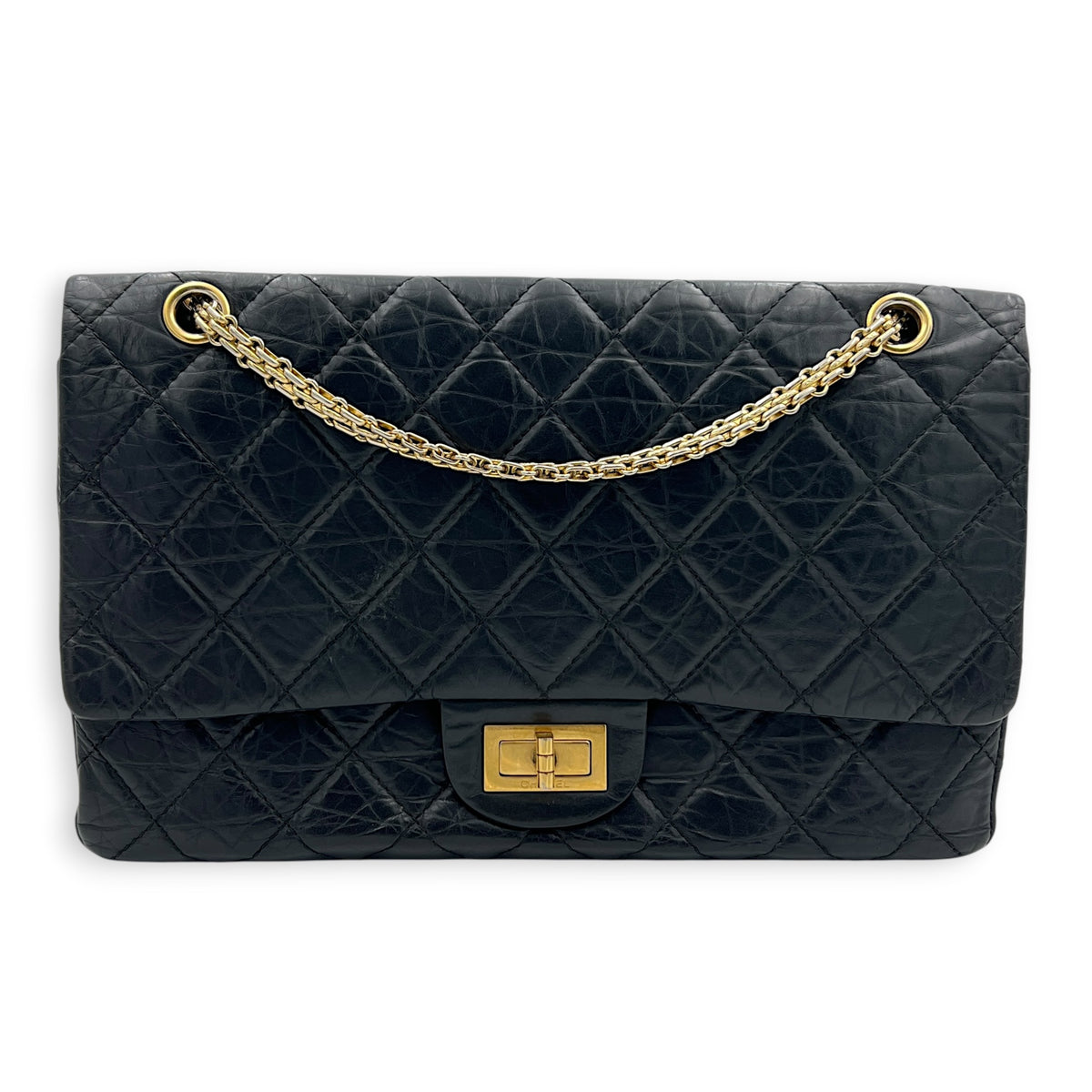 2.55 Noir Shoulder Bag in Calfskin, Gold hardware