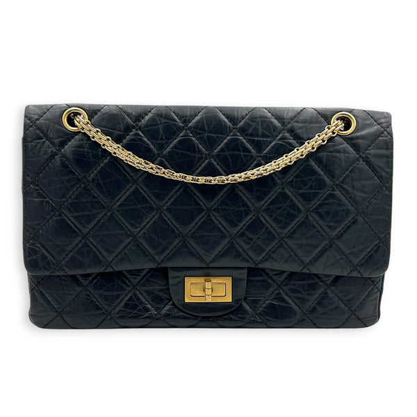 2.55 Noir Shoulder Bag in Calfskin, Gold hardware