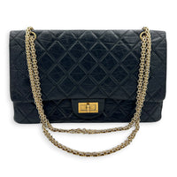 2.55 Noir Shoulder Bag in Calfskin, Gold hardware