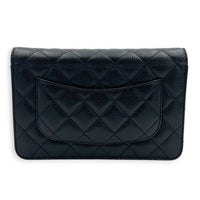 CC Wallet On Chain Black in Caviar Leather, Silver hardware