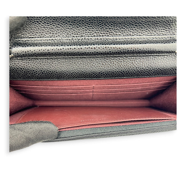 CC Wallet On Chain Black in Caviar Leather, Silver hardware