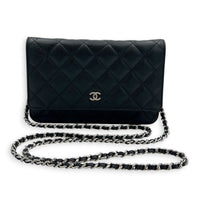 CC Wallet On Chain Black in Caviar Leather, Silver hardware