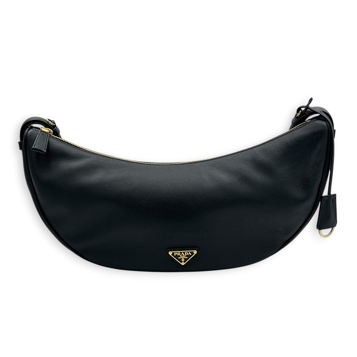 Demi-Lune Shoulder Bag Black in Calfskin, Gold hardware
