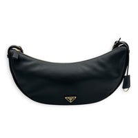 Demi-Lune Shoulder Bag Black in Calfskin, Gold hardware