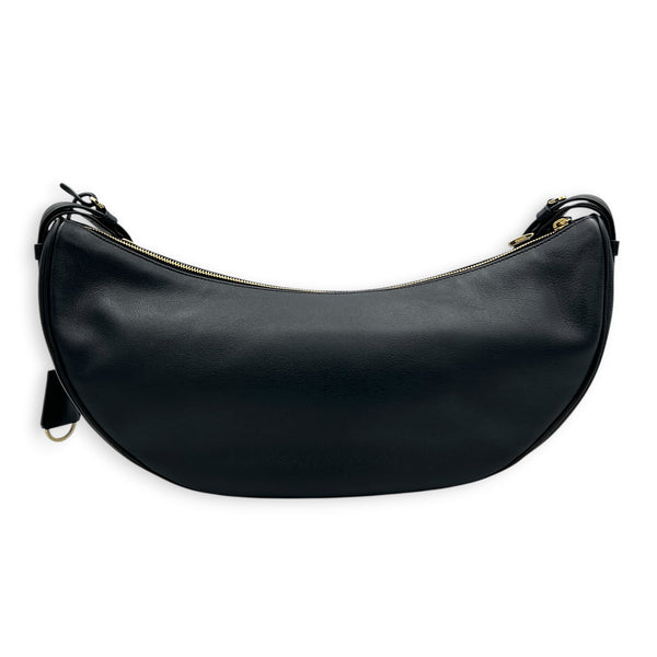 Demi-Lune Shoulder Bag Black in Calfskin, Gold hardware