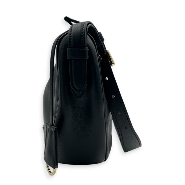 Demi-Lune Shoulder Bag Black in Calfskin, Gold hardware
