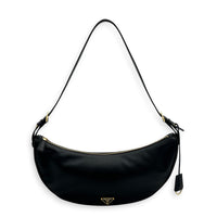 Demi-Lune Shoulder Bag Black in Calfskin, Gold hardware