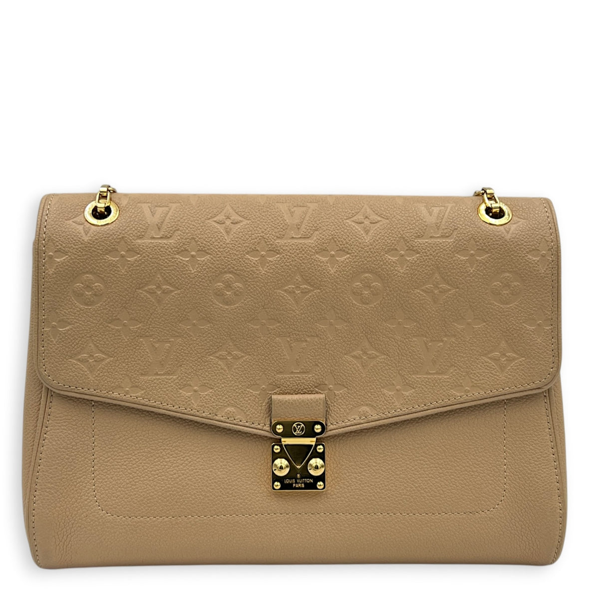 Saint Germain Shoulder Bag MM Beige in Monogram Empreinte Leather, Gold hardware