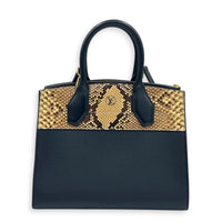 Steamer Top Handle Bag PM Black in Python Leather, Gold hardware