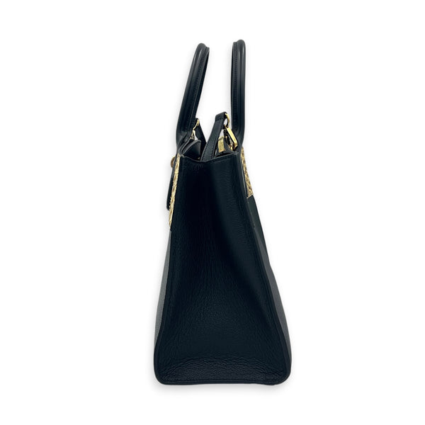 Steamer Top Handle Bag PM Black in Python Leather, Gold hardware
