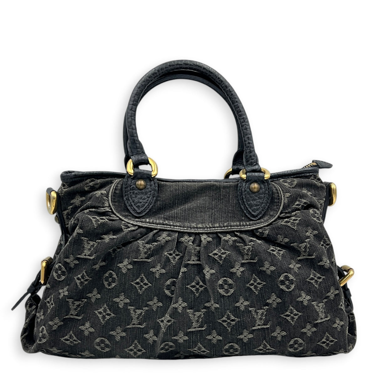 Cabby Shoulder Bag MM Black in Denim, Gold hardware