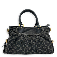 Cabby Shoulder Bag MM Black in Denim, Gold hardware
