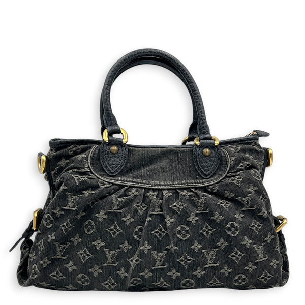 Cabby Shoulder Bag MM Black in Denim, Gold hardware