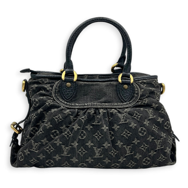 Cabby Shoulder Bag MM Black in Denim, Gold hardware