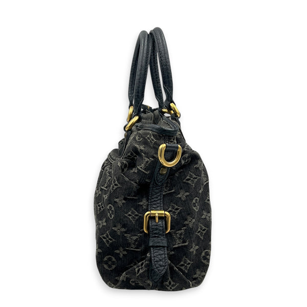Cabby Shoulder Bag MM Black in Denim, Gold hardware